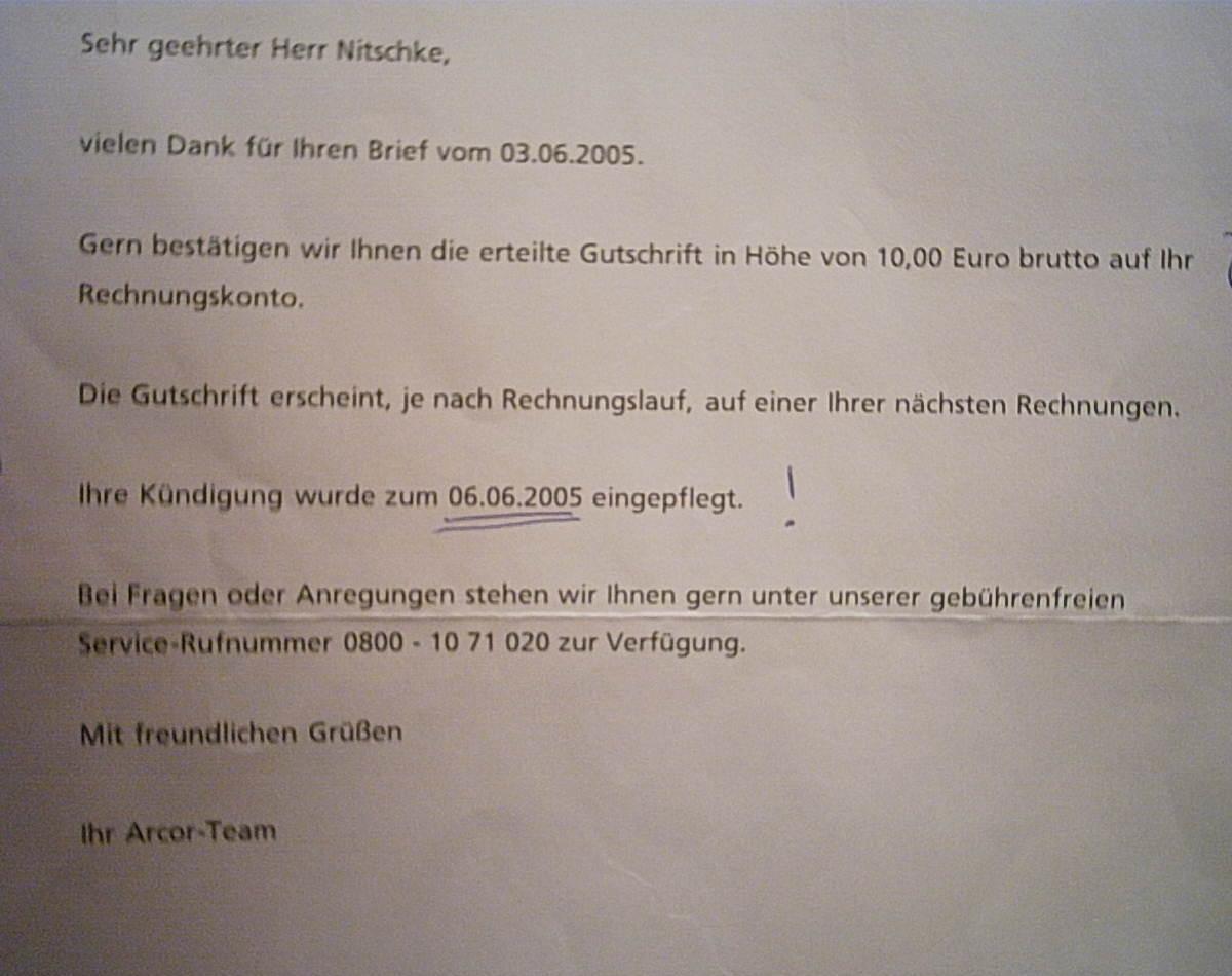 Arcor DSL letztes Jahr beantragt, nie bekommen / Rechnungen & Mahnungen