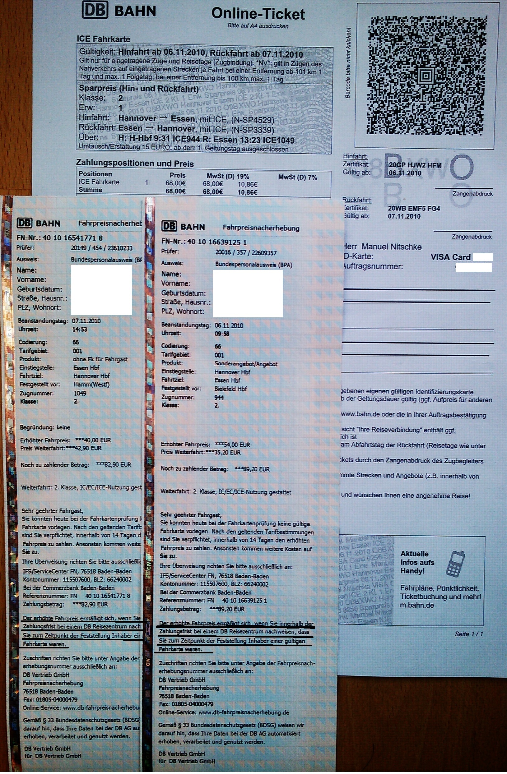 DB Online Ticket -Bei der Kontrolle in der Bahn keine Kreditkarte dabei